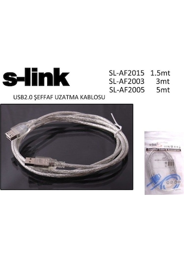 S-Link Sl-Af2003 Usb2.0 3M Şeffaf Uzatma  Kablo