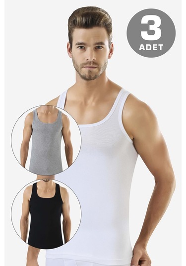 Erkek Renkli Ribana Atlet 3'lü Paket %100 Pamuklu Çok Renkli