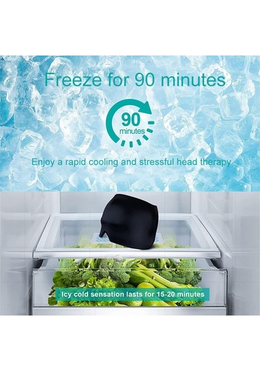 Ruicoo Siyah Jel Yüz Kaplama Soğuk Kompres Başlık - Baş Ağrısı Alleviatörü, Esnek Fizyoterapi Bantı, Ev Kullanıma Uygun Siyah