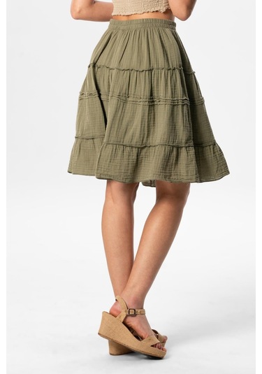 Benan Beli Lastikli Kısa Yazlık Müslin Etek Haki Hk-haki Haki