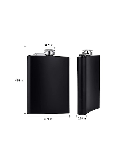 Perlotus 7 Oz- 235 Cc Hunili Cep Tipi Mat Siyah Çelik Viski İçki Likör Matarası Siyah