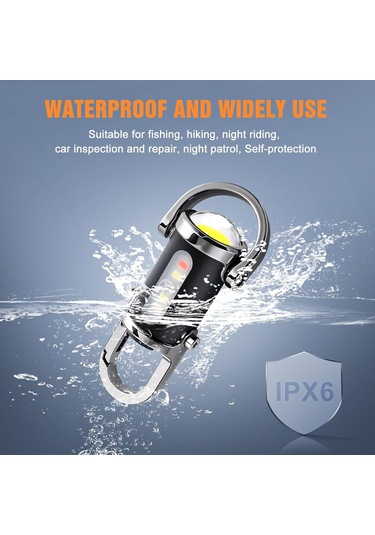 Yifomall Üçlü Siyah Taşınabilir Anahtar Zinciri Feneri, Şarj Edilebilir, Yedi Seviye Parlaklık Ayarlı, Outdoor Yürüyüş Ve Arama Işığı Siyah