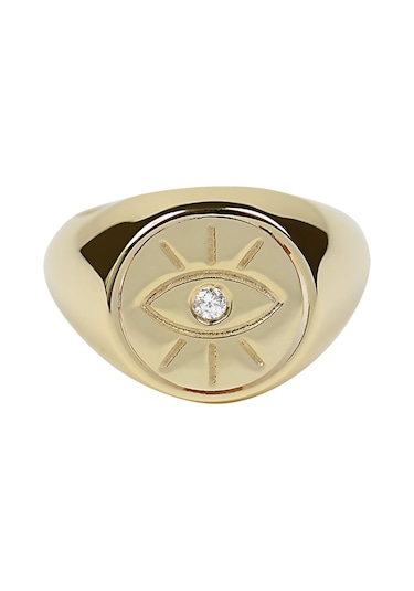 Küçük Parmak Yüzük Signed Ring Nazar Gözü İfadeli -10383-g-w Gold