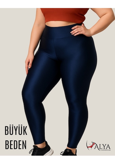Alya Underwear Büyük Beden Tayt Dalgıç Kumaş Yüksek Bel Lacivert
