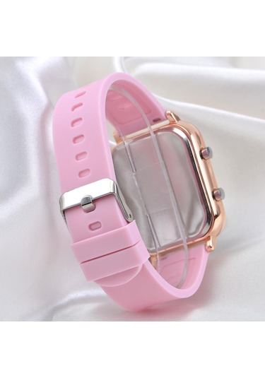 Kadın Toz Pembe Renk Silikon Kordon Rose Kasa Dijital Led Kol Saa