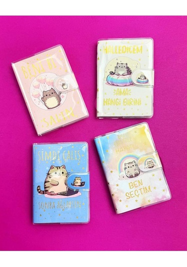 4 Adet Özel Tasarım Türkçe Motto Cırt Kapak Defter Set Çok Renkli