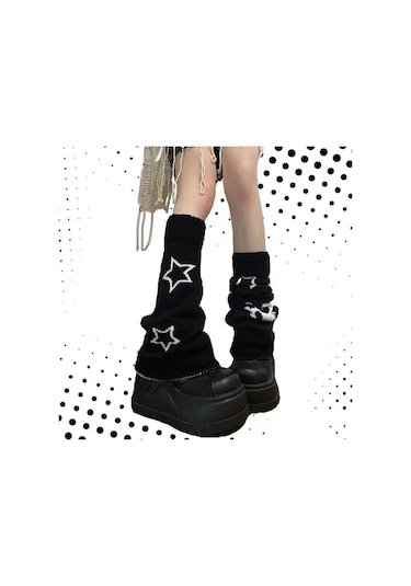 Geeroyoo İki Yönlü Giyilebilir Yıldız Desenli Polyester Dokuma Isı Sağlayan Bilek Çorabı - Siyah Beyaz Kâbus Desenli Siyah