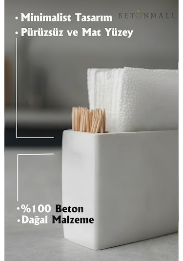 El Yapımı Beton Gri Alçı Peçetelik Minimal Masa Ve Mutfak Dekoru Kafe & Bar İçin Sade Beyaz