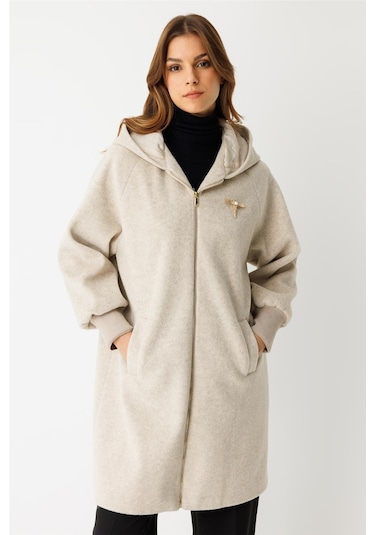 Fermuar Kapamalı Kapişonlu Kaban Taş Taş