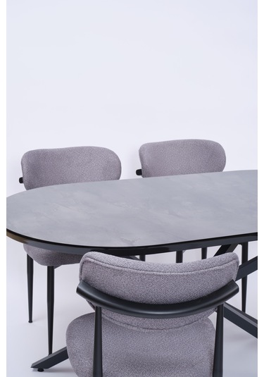 Bohem Metal Polo Boyalı Mdf Lak Panel Yemek Masa Takımı 90x170 Siyah