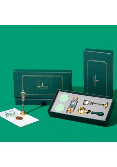 Aubyhe Yeşil Kutulu Mühür Mücevher Seti Mavi-kırmızı-yeşil Mürekkep Granülleri Defter Ve Hediye İçin Mühürleme Aleti