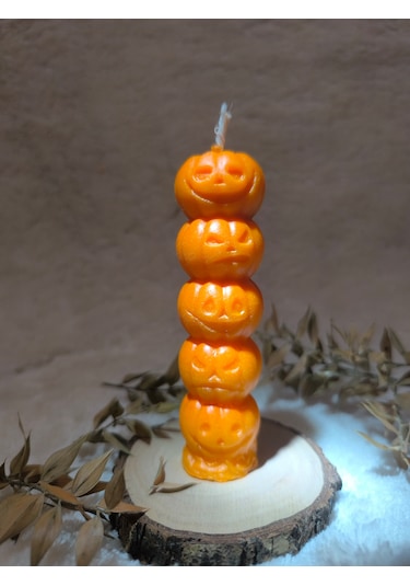 Bal Kabağı Desenli Yılbaşı Konseptli Dekoratif Mum, Tek Renk Turuncu