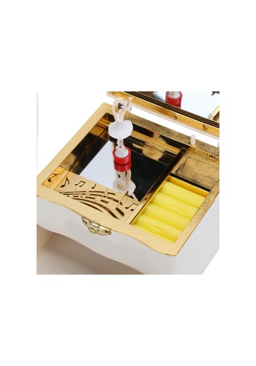 Springsun Dans Eden Kız Figürlü Sarımsaklı Müzik Kutusu, 1 Çekmece Ve 4 Bölmeli, Yumuşak Kadife Döşemeli, Ev Dekorasyonu, Kuruşluk Ve Hediye İçin, Beyaz Çok Renkli