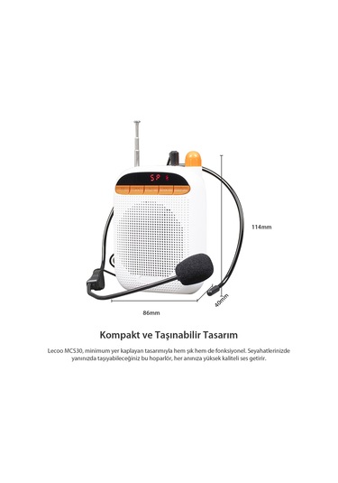 Lecoo MCS30 Kablosuz Çift Mikrofonlu Ses Kaydetme Özellikli Taşınabilir Hoparlör
