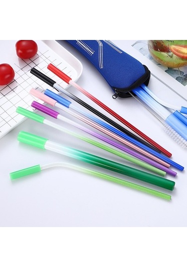 Ulzyvf Yeniden Kullanılabilir Renkli Metal Pipet Seti, Paslanmaz Çelik 8'li Yeşil