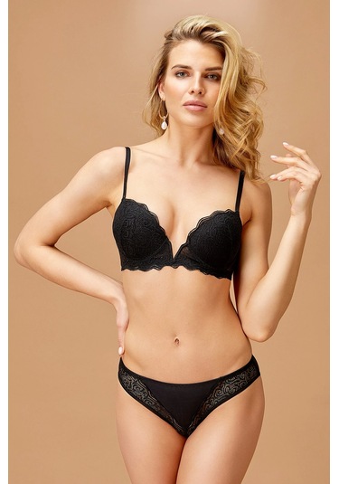 4411 Kadın Destekli Sütyen Takımı Siyah