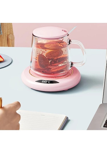 Xuweiwei Pembe 3 Sıcaklık Ayarlı Usb Isıtmalı Bardak Altlığı Gün Boyu Sıcak İçecekler