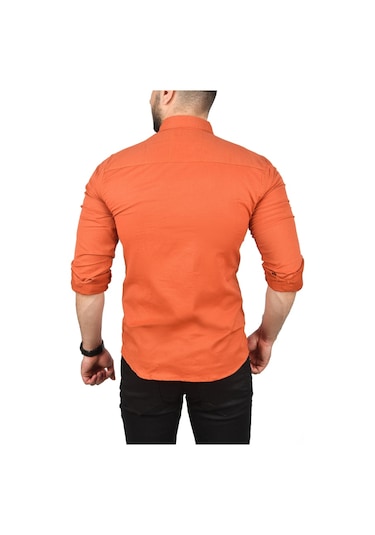 Deepsea Erkek Kiremit Slim Fit Dar Kesim Pamuklu Spor Gömlek Çıtçıtlı Likralı Gabardin Gömlek 2300421 Kiremit