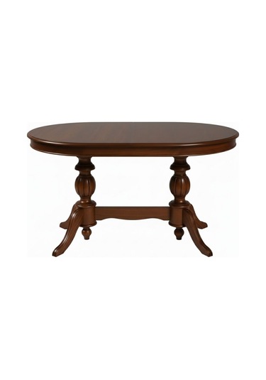 Montclair Çift Baba Ayaklı Masif Ahşap Oval Yemek Masası 90x140 Ceviz