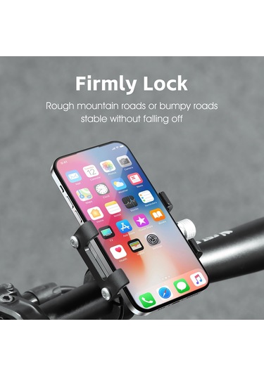 Skycity Alüminyum Bisiklet Telefon Tutucu - Jant Çapı 22.2-31.8mm, Telefon Boyutu 55-100mm, Tip C, Güçlü Sabitleme, Geçici Kullanıma Uygun Siyah