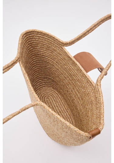 Shule Bags Duffy Kapaklı Handmade Hasır Tote Çanta Vizon Vizon