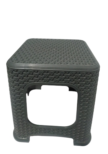 4 Adet Orta Boy Tabure Hasır Desenli Plastiktabure 33x26,5 Cm Gri