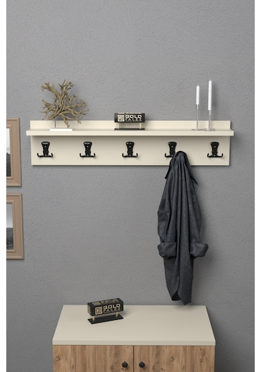 Askılık Duvar Elbise Askılığı Portmanto 80 Cm Krem Düz Ekru