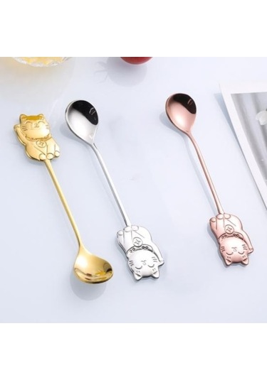 Novahub Çok Renkli Kahve Kaşığı Moda Gıda Sınıfı Hafif Tatlı Kaşığı Yuvarlak Kenar Şanslı Kedi Kahve Kaşığı Çay Kaşığı Ev İçin Çok Renkli