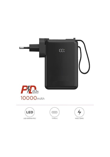1017 10000 Mah Type-c Taşınabilir 22,5 W Hızlı Şarj Dijital Göstergeli Powerbank Beyaz