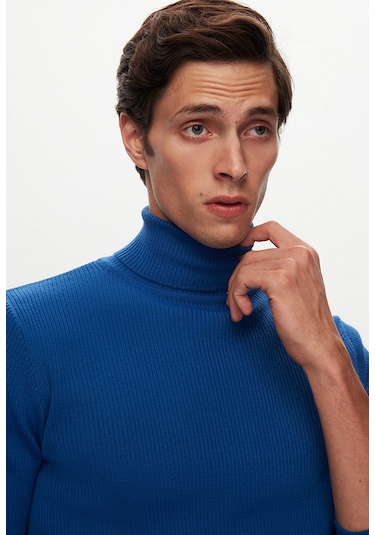 Twn Slim Fit Saks Mavi Rib Örgü Kazak 5ec0606317641 750