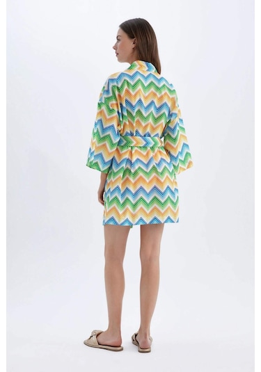 DeFacto Desenli Pamuklu Kimono-Fall in Love D0453AX24SMOG313 Turuncu