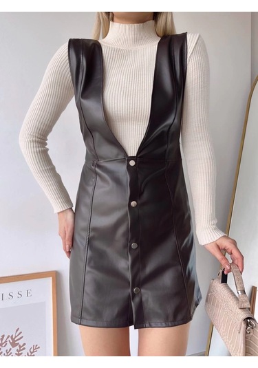 Deri Jile Elbise Kahve W24796 Kahve