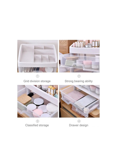 Hombey İki Katlı Plastik Makyaj Organizasyon Kutusu - Şeffaf Ve Beyaz, Çekmeceli Tasarım, Toz Ve Su Koruma, Makyaj Malzemelerinizi Düzenleyin Ve Kolayca Bulun Beyaz