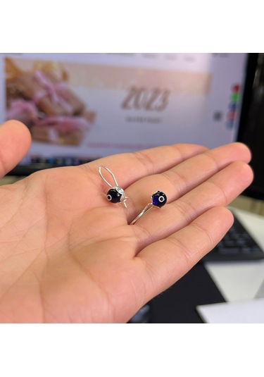 Silver Point Mavi Taşlı Göz Figürlü Küpe Gümüş