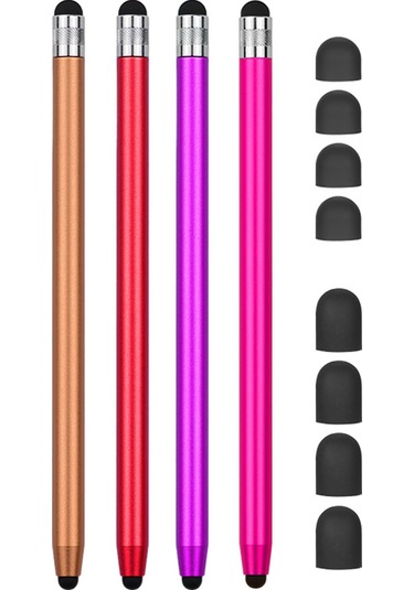 Singree 2si1 Evrensel Dokunmatik Kalem Tüm Tablet Telefonlar İçin 8 Yedek Uç 4 Renk Kırmızı Pembe Mor Altın