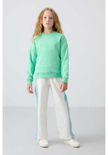 Tommy Life Ekru Yırtmaç Detaylı Cepli Geniş Paça Kız Çocuk Eşofman Alt - 75141 Ekru