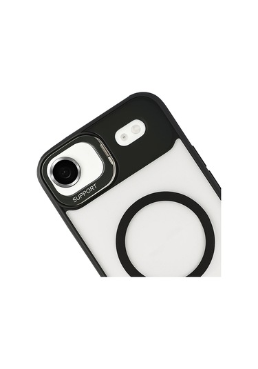 İphone Uyumlu 17 Air Kılıf Remim Magsafe Lensli Kamera Standlı Kapak Siyah