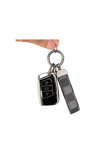 Suofeng Jetta Mk7 Taos Glı 2023-2025 Anahtar Kılıfı, 360 Derece Tam Koruma, Tpu-silikon, Sinyal Engelleme Yok, Siyah + Desenli Kanca