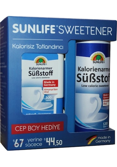 Sunlife Kalorienarmer Sübstoff Sweetener 1200 Tablet Cep Boy Hediye