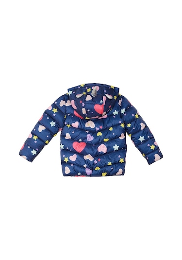 Denokids Unicorn Kız Çocuk Su İtici Kapüşonlu Şişme Mont Lacivert Çok Renkli