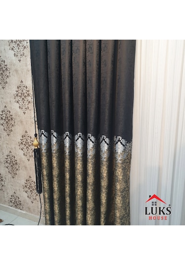 Lüks Siyah Fon Pano Perde Sık Pile Tek Kanat, En100 Cm Siyah