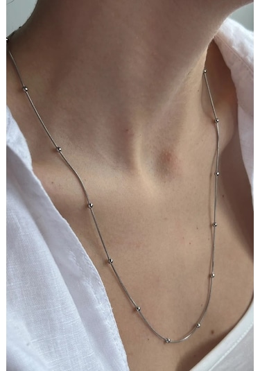 İtalyan Top Detaylı Yılan Çelik Erkek Kadın Zincir Kolye Eck57k Metalik