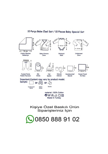 %100 Pamuk Baskılı 10'lu Isimli Organik Bebek Hastane Çıkışı Beyaz