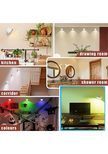 Honeybeeshop Siyah Modern Manyetik Duvar Lambasi Uzaktan Kumandali 360 Derece Doner Dokunmatik Rgb Renk Degisen Usb Sarjli Gece Lambasi Yatak Oturma Odasi Koridor Icin Siyah