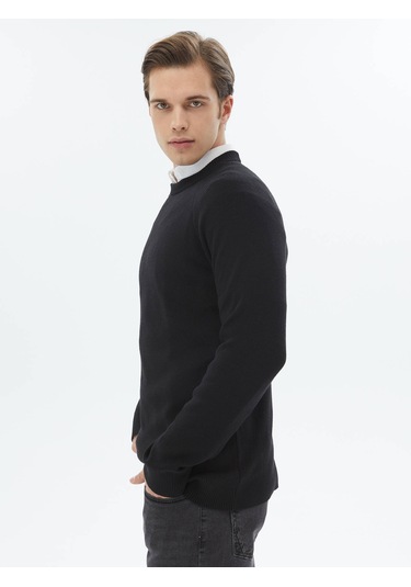 Kip Siyah Bisiklet Yaka Desenli Triko Çok Renkli