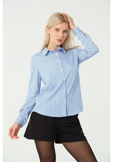 S'amore Clothing Çizgili Gömlek Mavi Multi Mavi