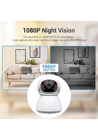 Vkemall 1080p Wifi Güvenlik Kamerası: 360 Görüş, Gece Görüşü, Hareket Takibi Ve İki Yönlü Ses İle Ev Ve Bebek İzleme