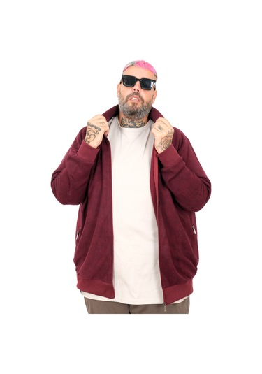 Mode Xl Erkek Büyük Beden Hırka Fermuarlı U24442 Bordo
