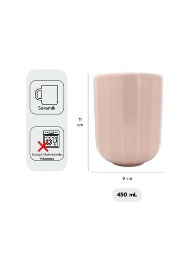 Bevel Pembe Seramik Kulpsuz Mug Pembe