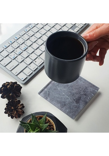 Decorita Cam Bardak Altlığı Gri Mermer Görünümlü 4'lü Takım 10 x 10 CM Gri